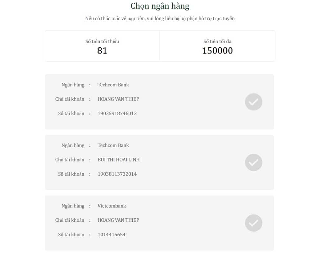 Lấy số tài khoản khi nạp tiền tại SV3888