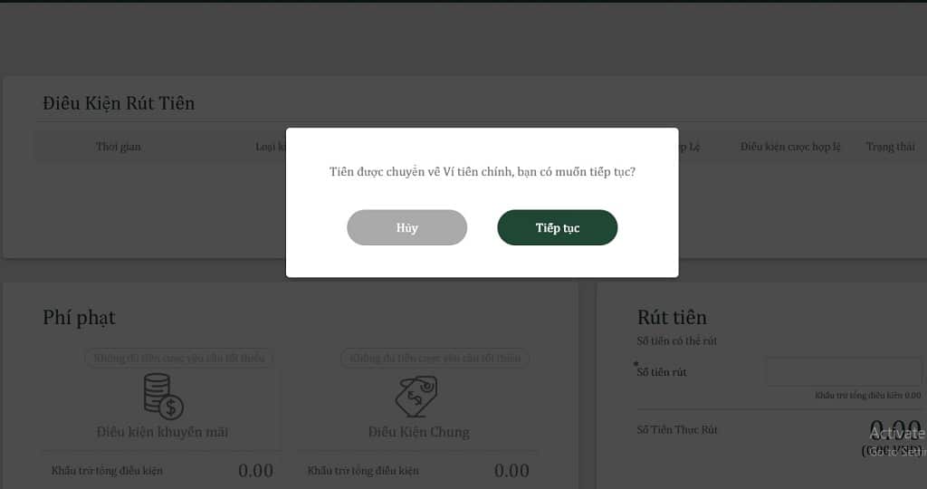 Giao diện rút tiền tại SV3888